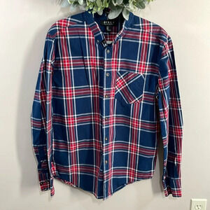21Men An American Brand Classic Navy Red White Plaid Long Sleeve Button Down L